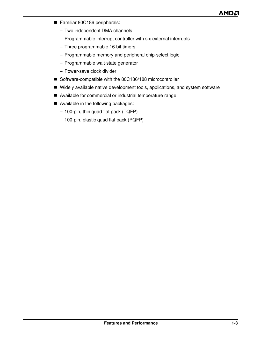 AMD Am188TMER, Am186TMER user manual Features and Performance 