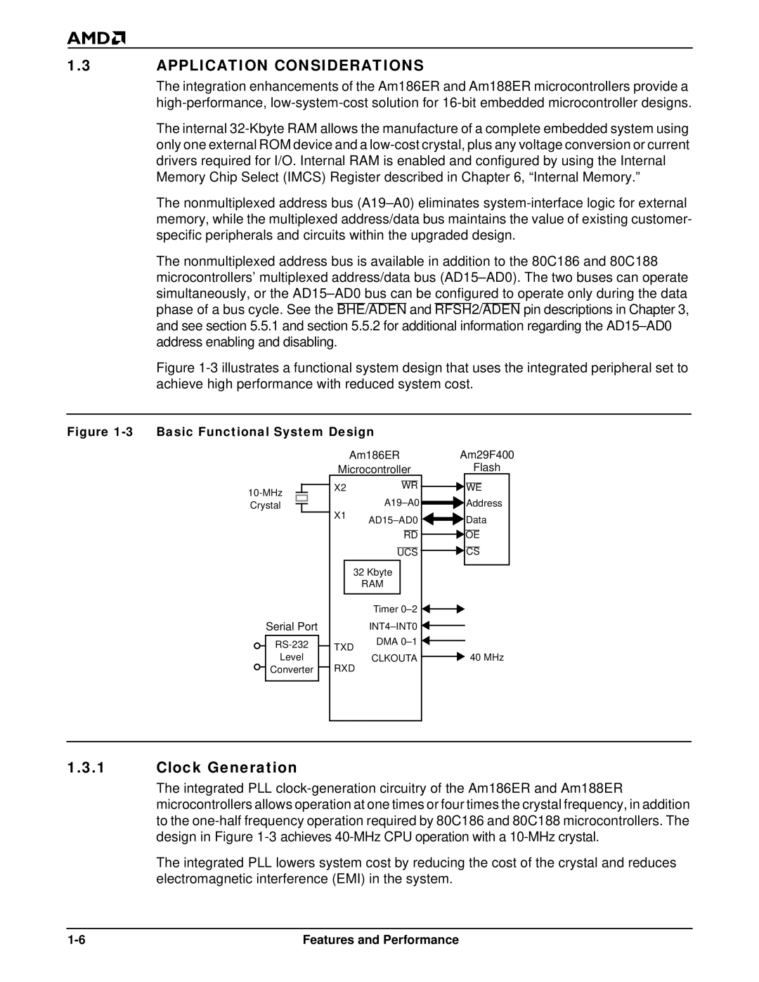 AMD Am186TMER, Am188TMER user manual Application Considerations, Clock Generation 