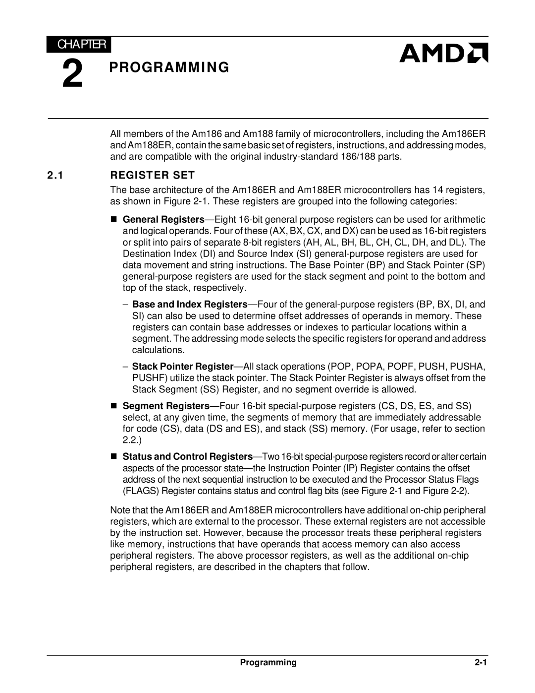 AMD Am188TMER, Am186TMER user manual Programming, Register SET 