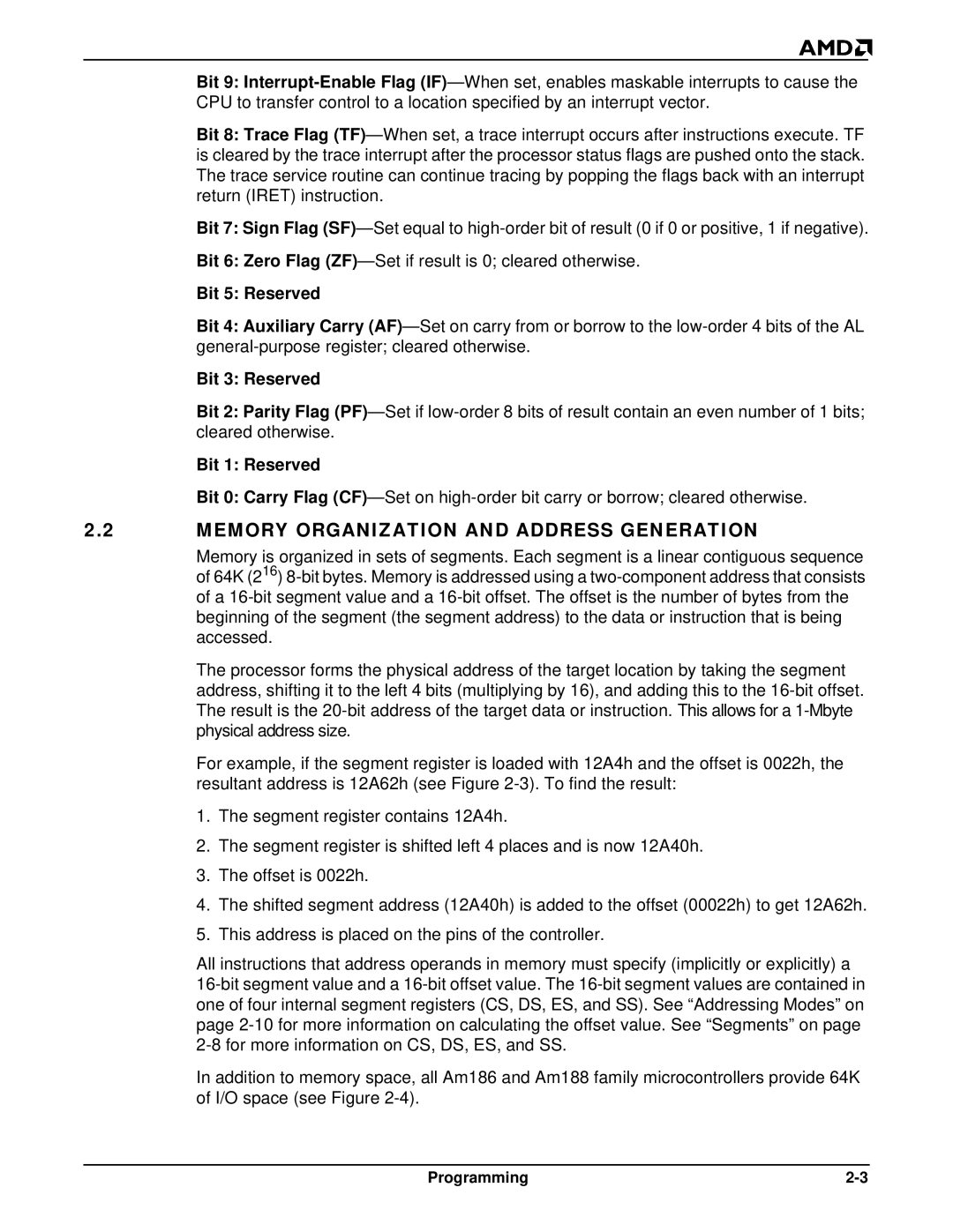 AMD Am188TMER, Am186TMER Memory Organization and Address Generation, Bit 5 Reserved, Bit 3 Reserved, Bit 1 Reserved 