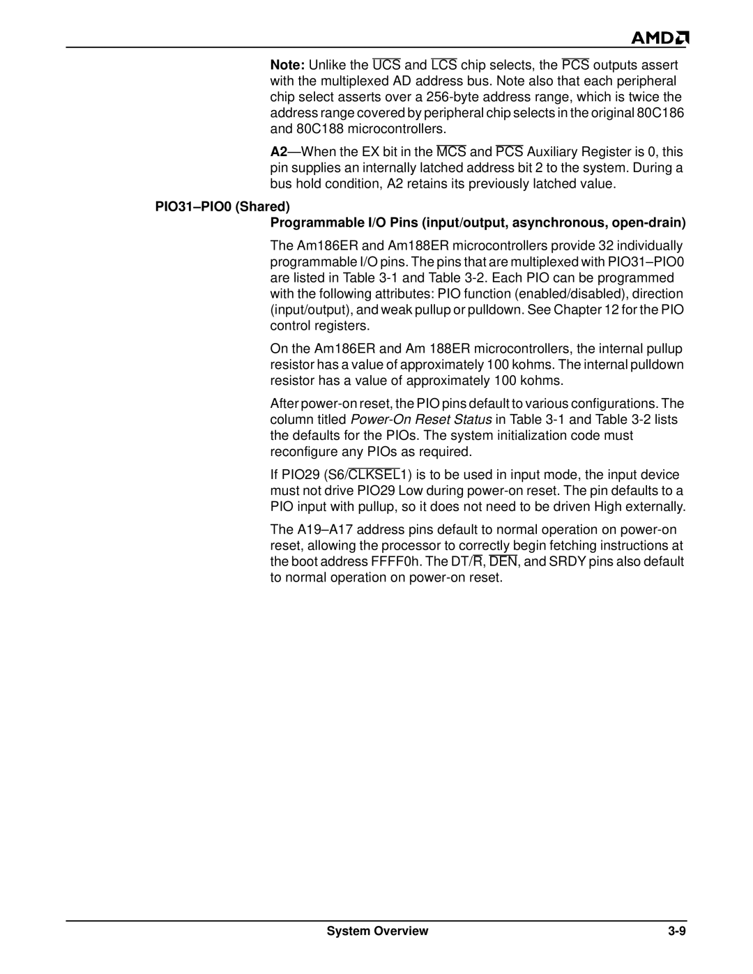 AMD Am188TMER, Am186TMER user manual System Overview 