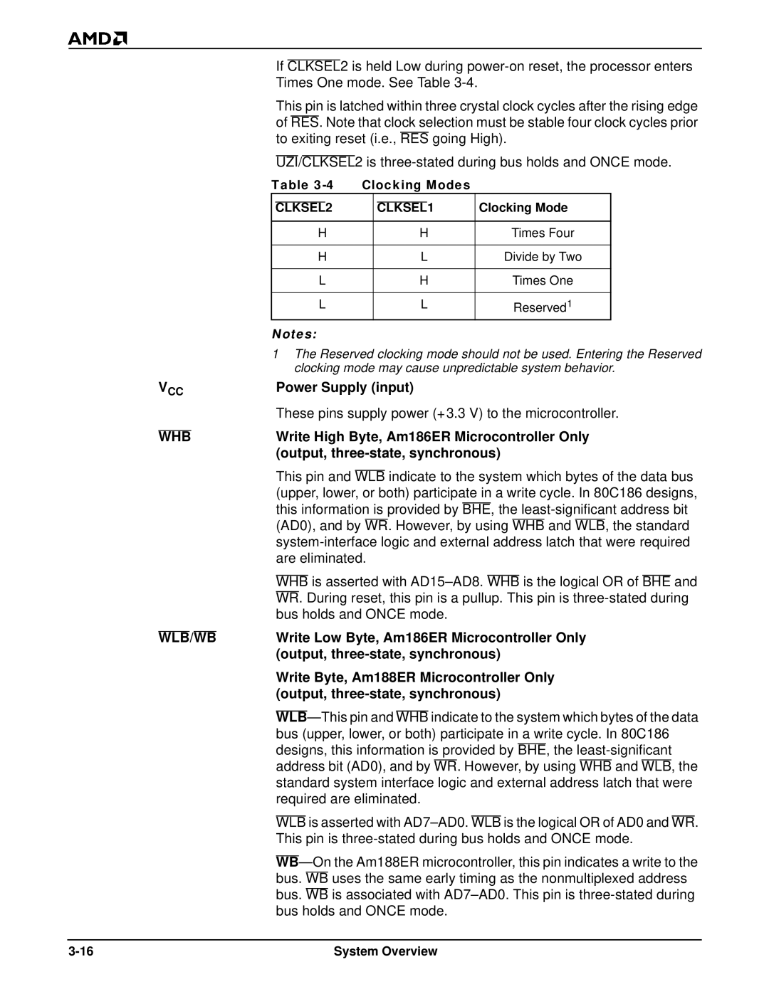 AMD Am186TMER Power Supply input, Write High Byte, Am186ER Microcontroller Only, Output, three-state, synchronous 