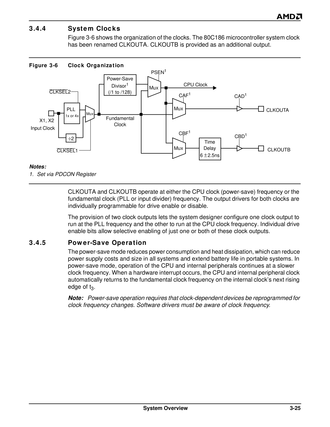 AMD Am188TMER, Am186TMER user manual System Clocks, Power-Save Operation 