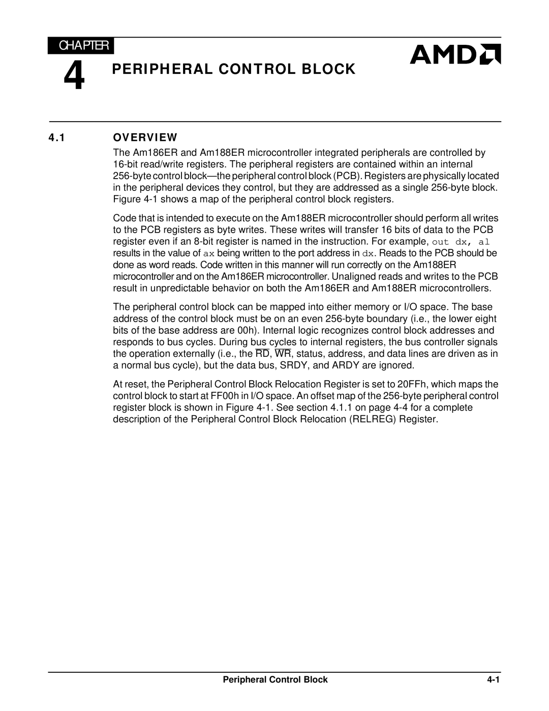 AMD Am188TMER, Am186TMER user manual Peripheral Control Block, Overview 