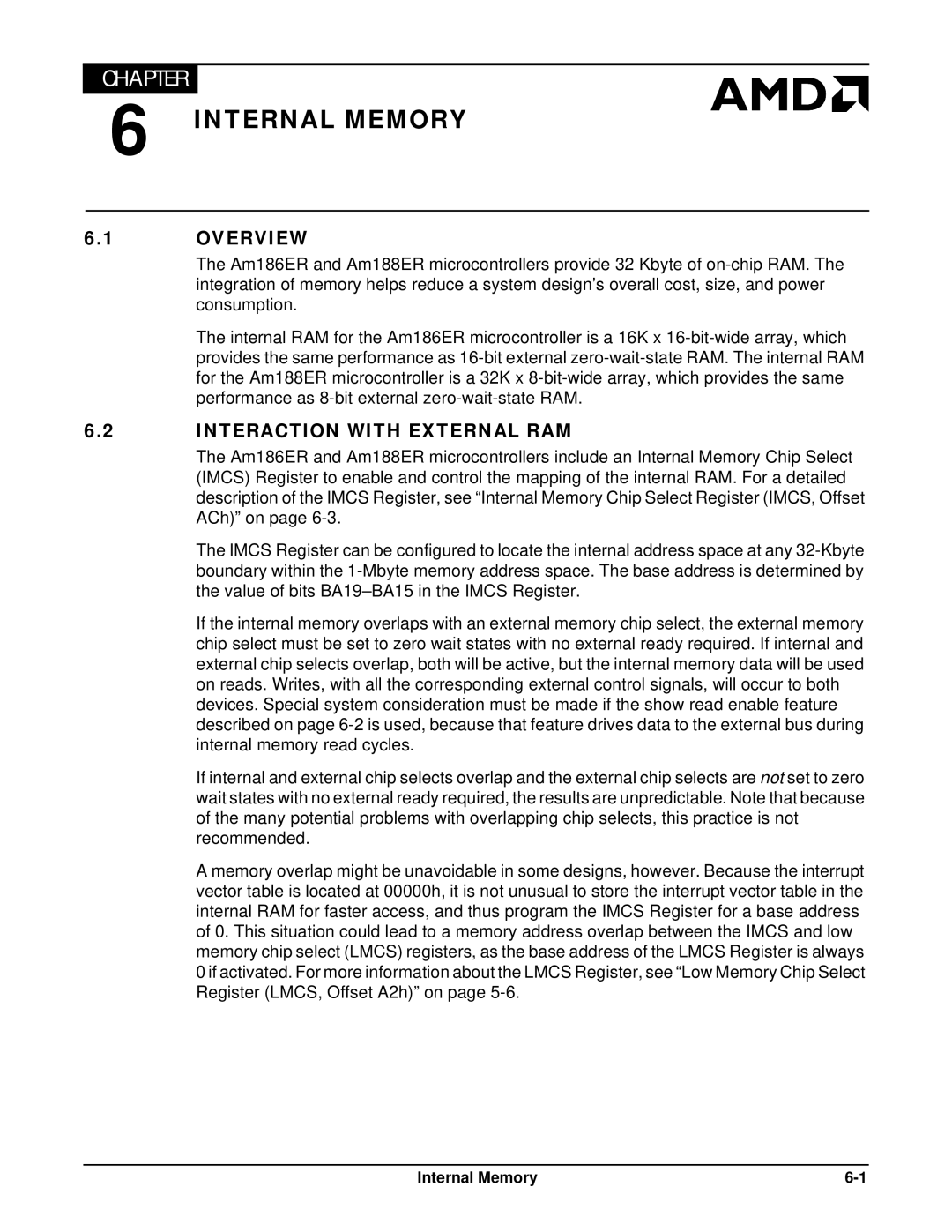 AMD Am188TMER, Am186TMER user manual Internal Memory, Interaction with External RAM 