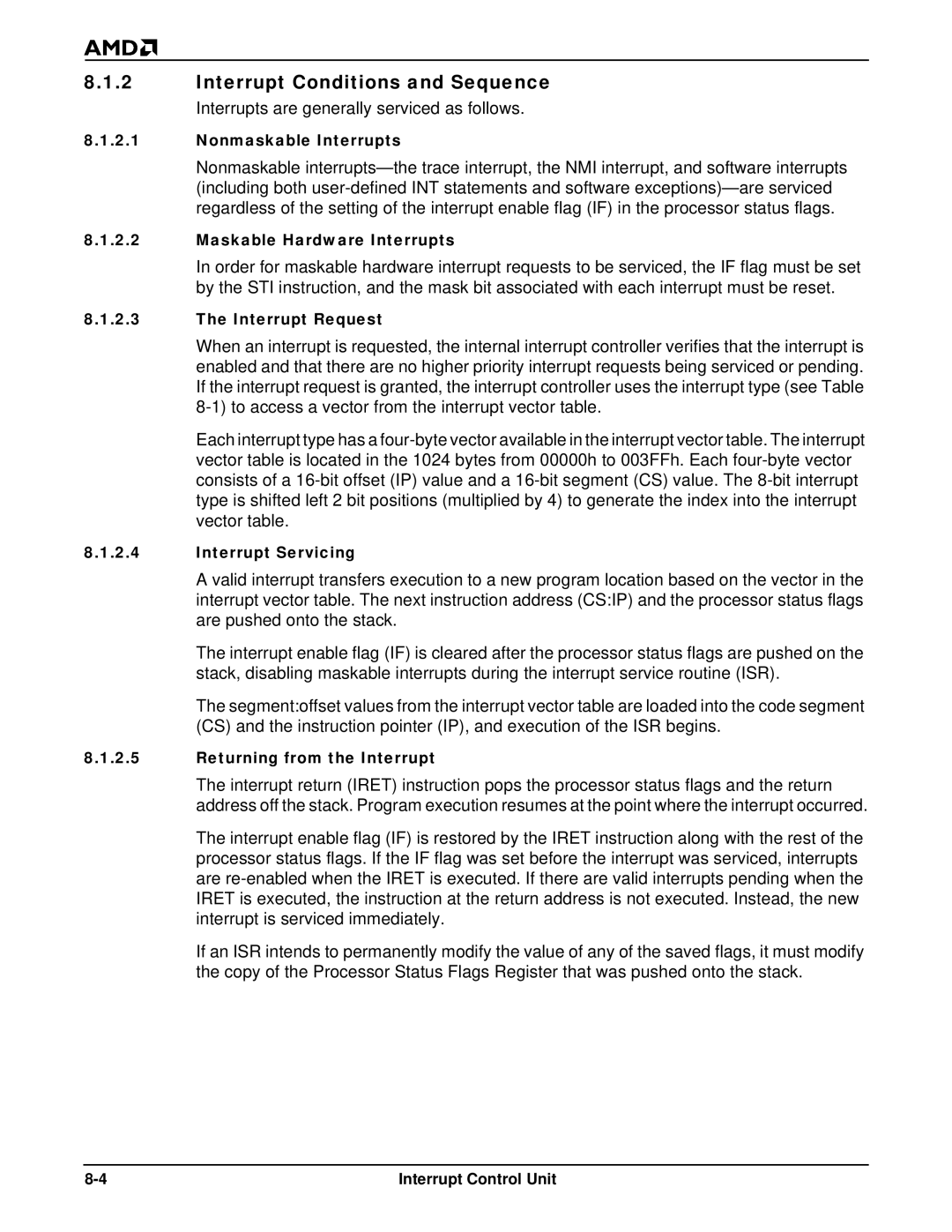 AMD Am186TMER, Am188TMER user manual Interrupt Conditions and Sequence 