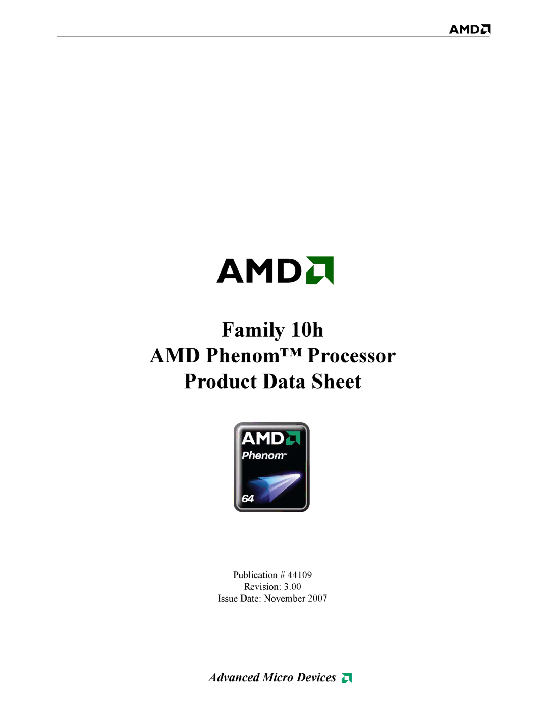 AMD 64, AM2r2 manual Family 10h AMD Phenom Processor Product Data Sheet 