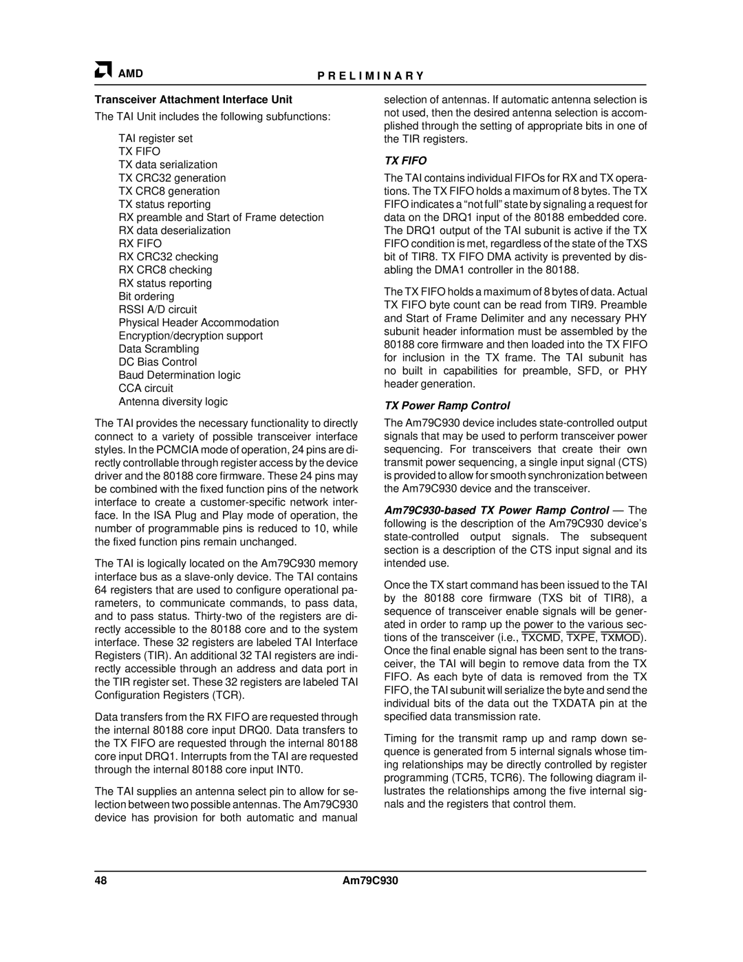 AMD Am79C930 manual Transceiver Attachment Interface Unit, TX Power Ramp Control 