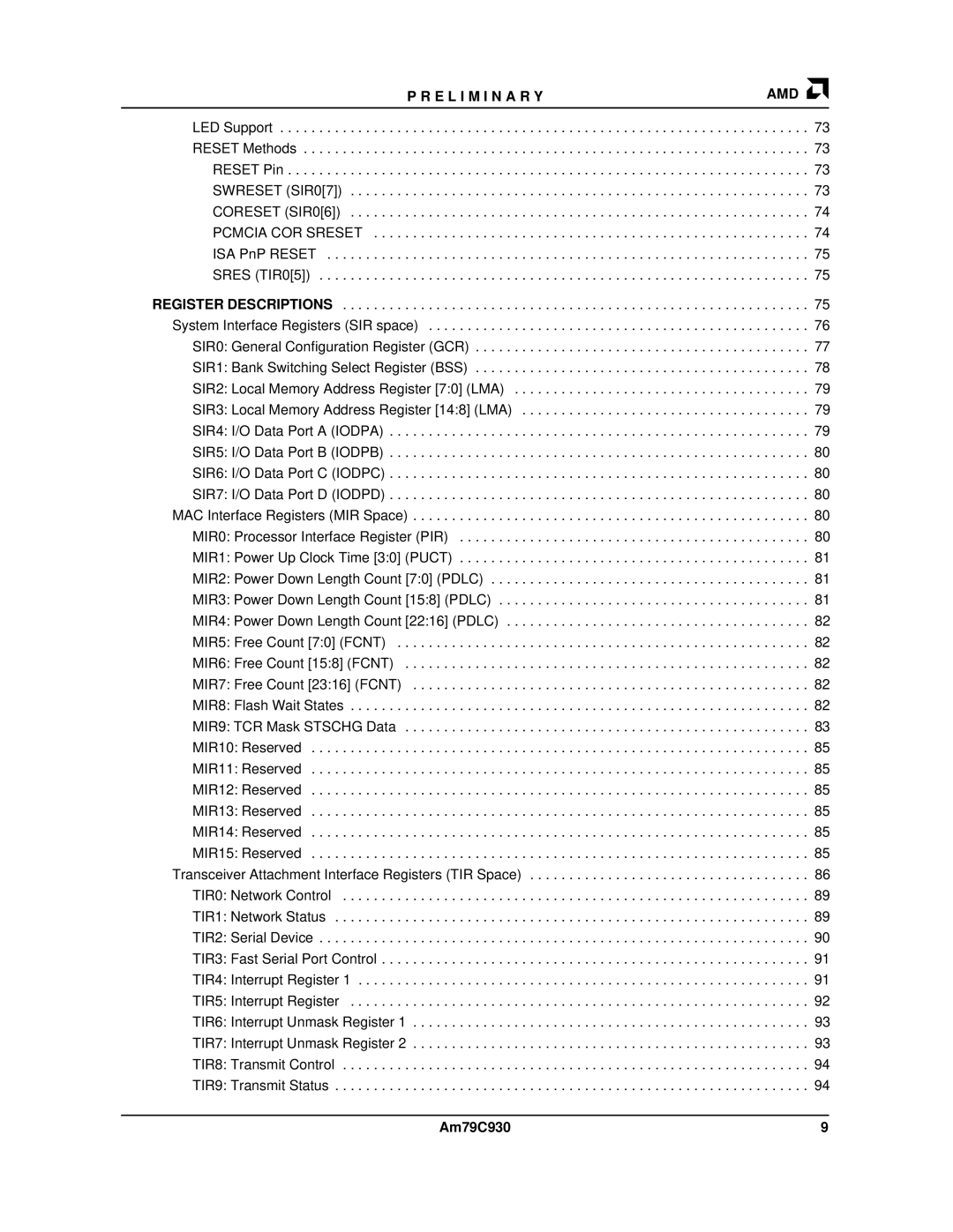 AMD Am79C930 manual Register Descriptions 