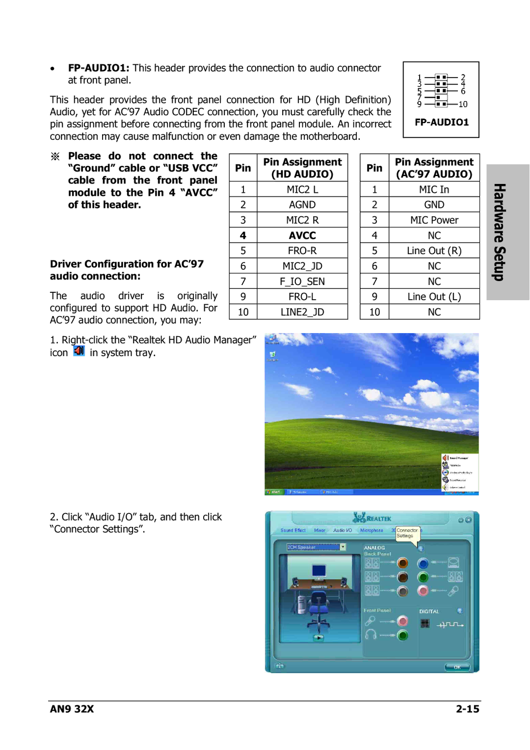 AMD AN9 32X user manual HD Audio AC’97 Audio MIC2 L 