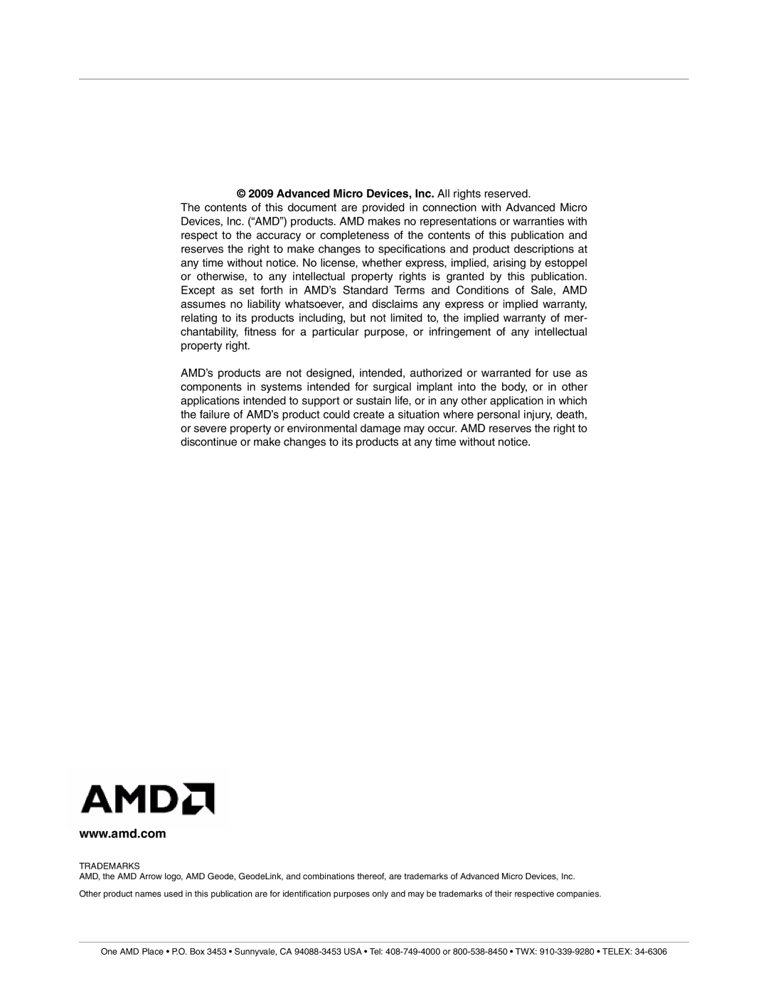 AMD CS5536 manual Advanced Micro Devices, Inc. All rights reserved, Trademarks 