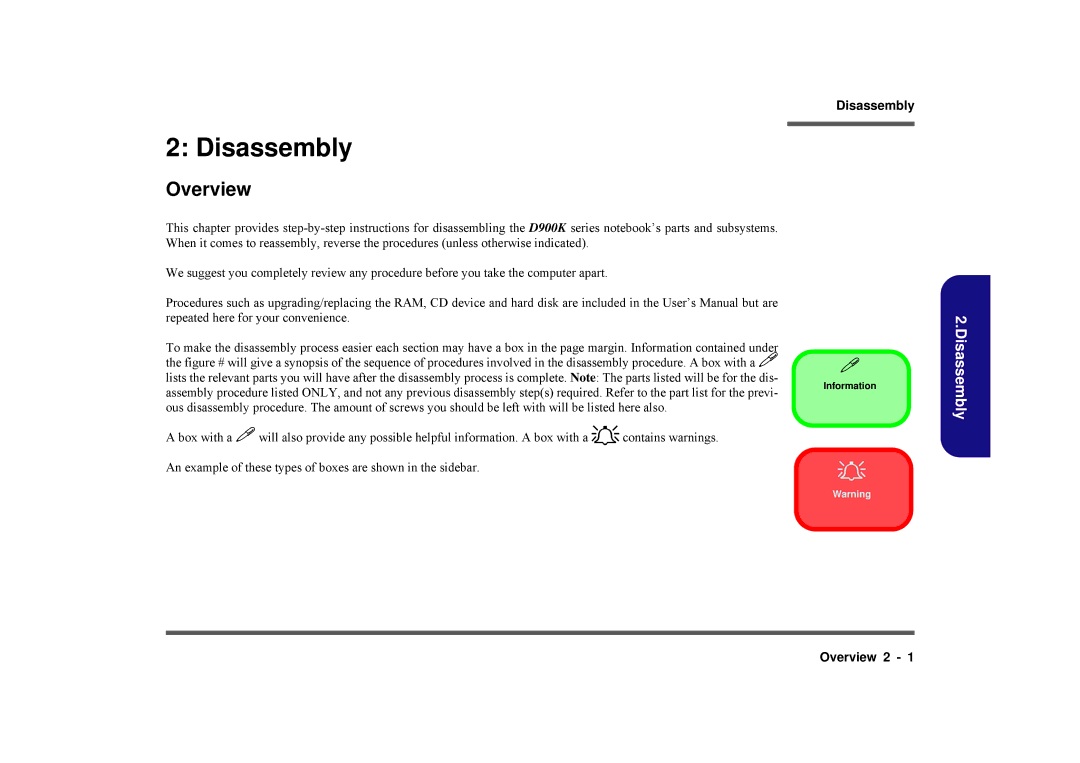 AMD D900K manual Disassembly, Overview 