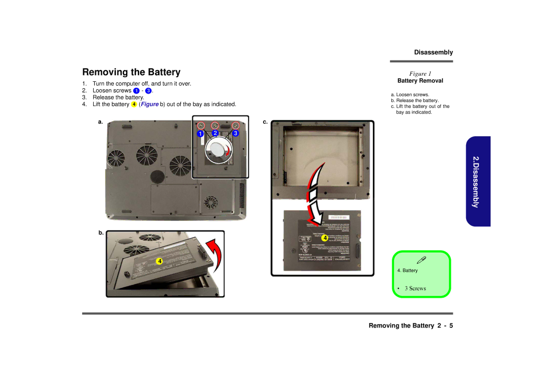 AMD D900K manual Removing the Battery, Battery Removal 