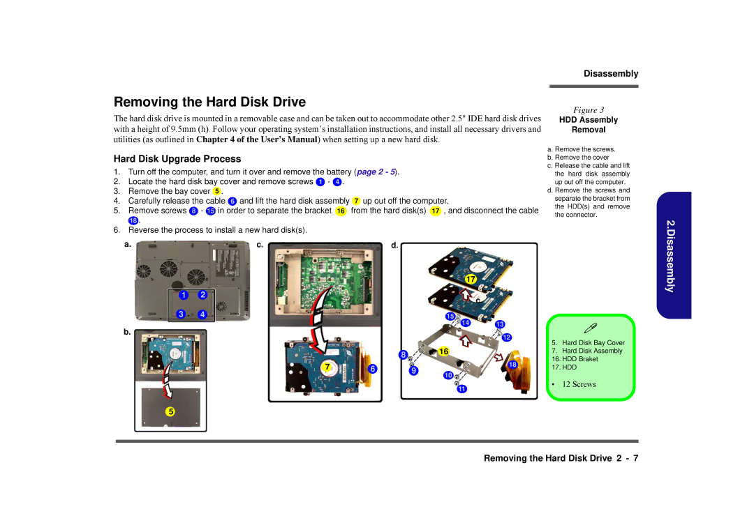 AMD D900K manual Removing the Hard Disk Drive, HDD Assembly Removal 