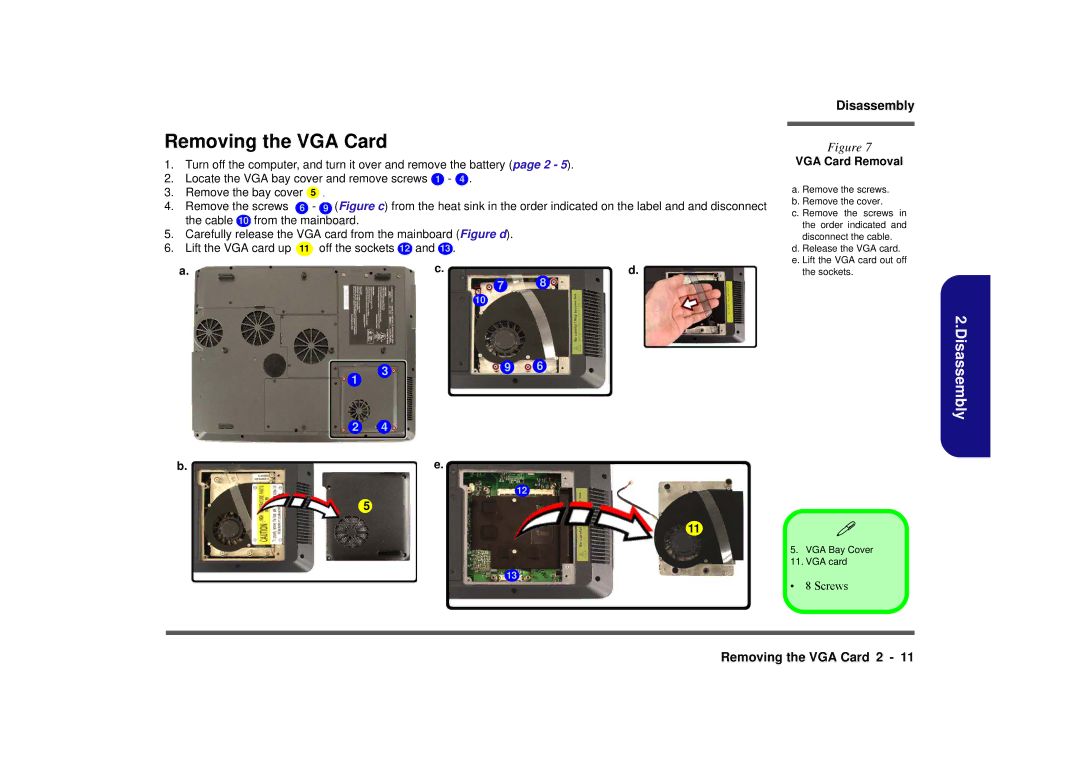 AMD D900K manual Removing the VGA Card, VGA Card Removal 