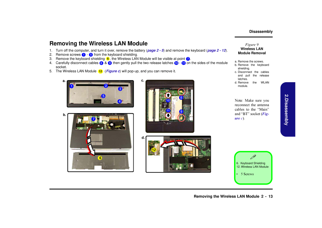 AMD D900K manual Removing the Wireless LAN Module, Wireless LAN Module Removal 