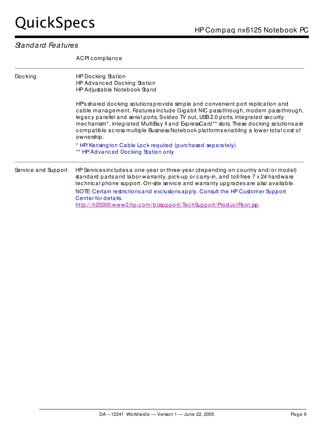 AMD DA - 12241 manual Docking 