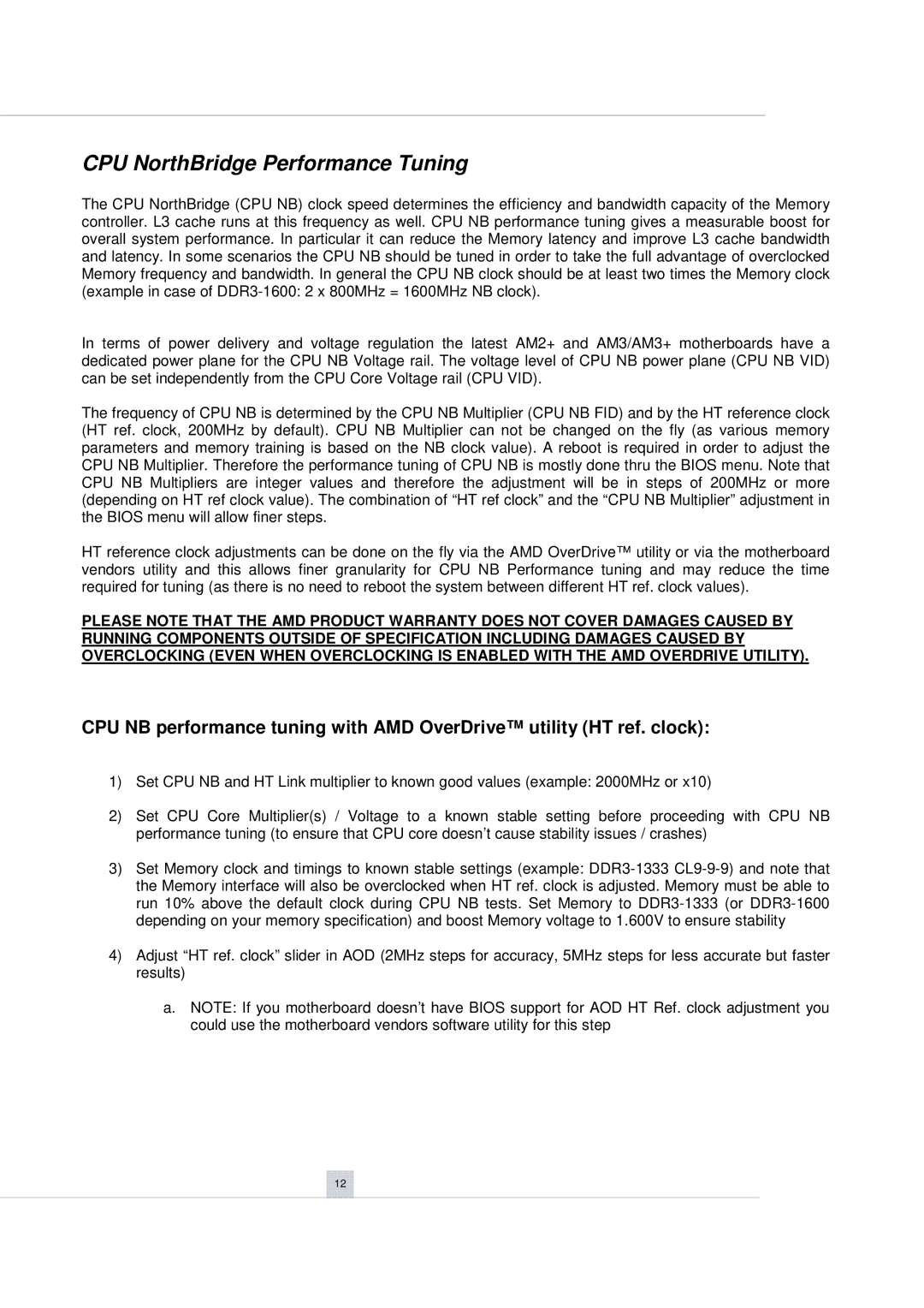 AMD FD9370FHHKWOF manual CPU NorthBridge Performance Tuning 