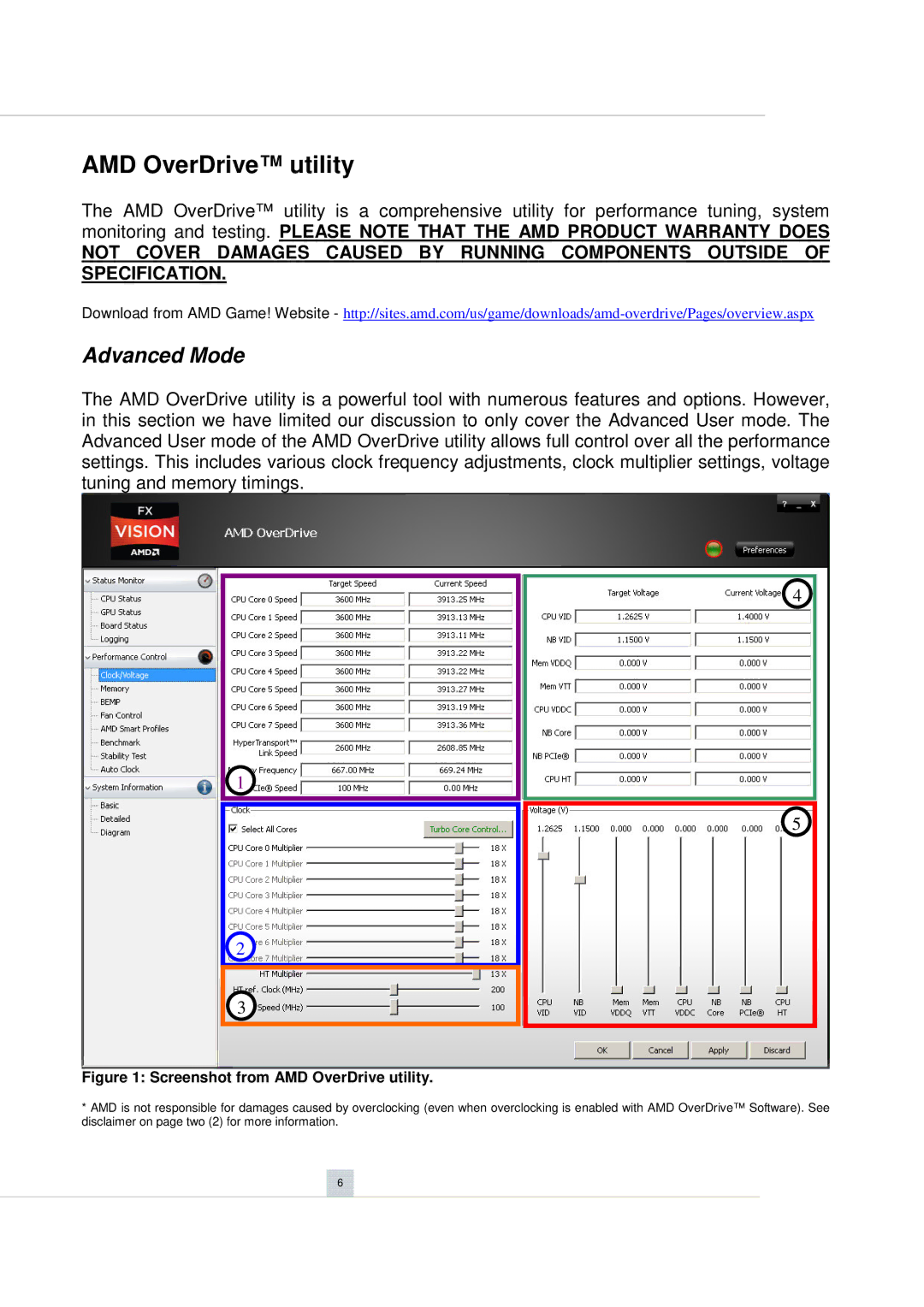 AMD FD9370FHHKWOF manual AMD OverDrive utility, Advanced Mode 