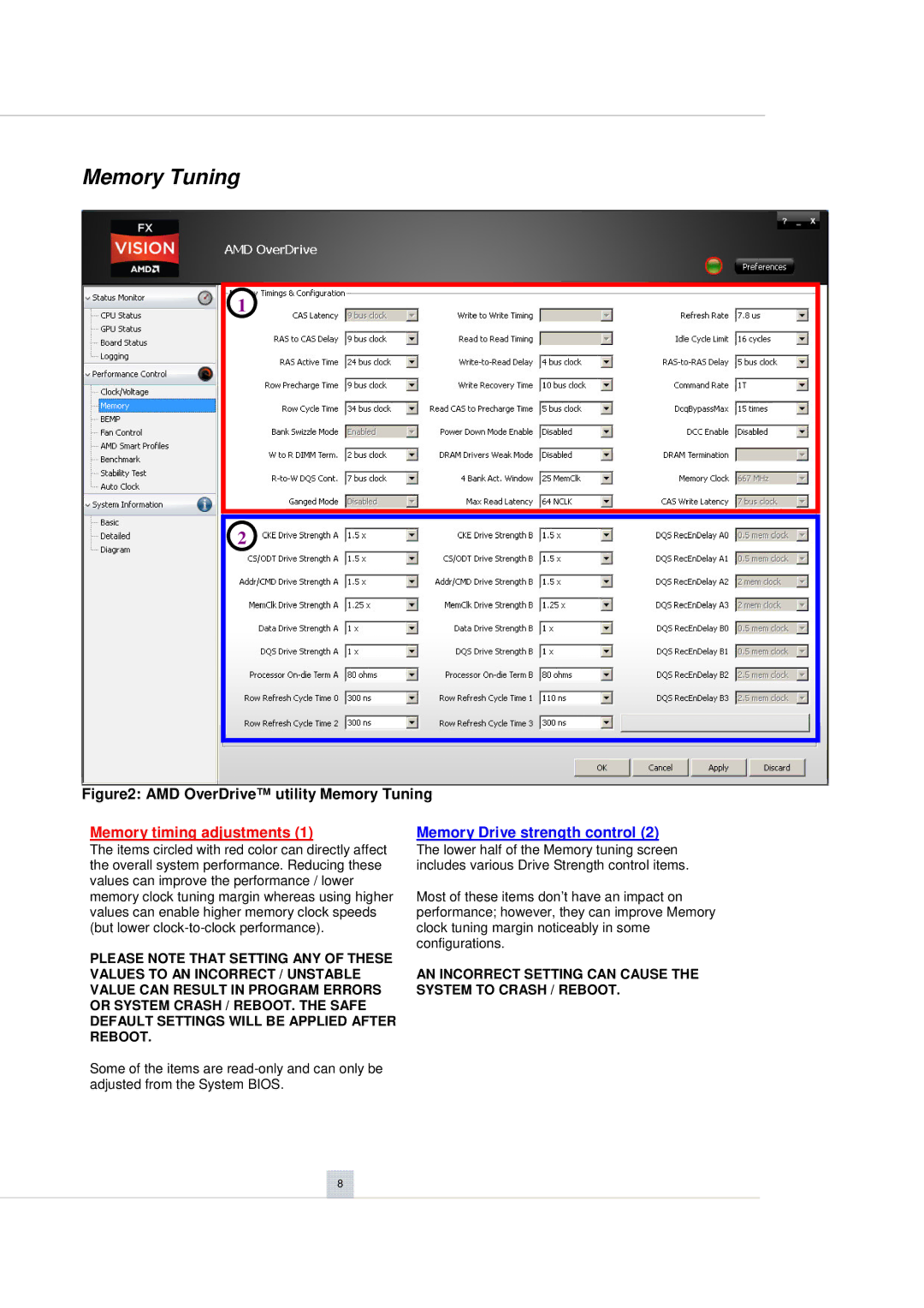 AMD FD9370FHHKWOF manual Memory Tuning, Memory timing adjustments 