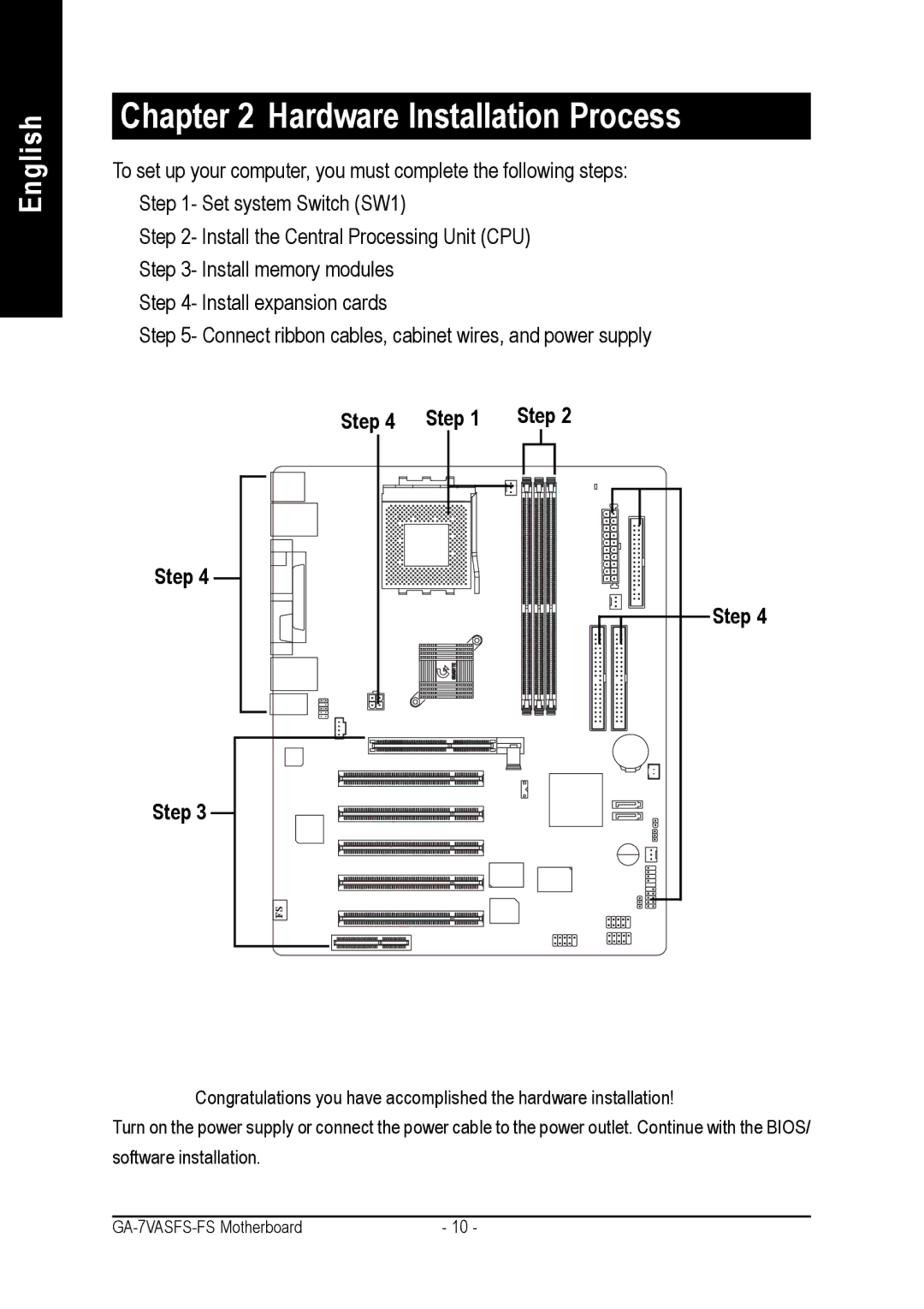 AMD GA-7VASFS-FS user manual Hardware Installation Process, Step 