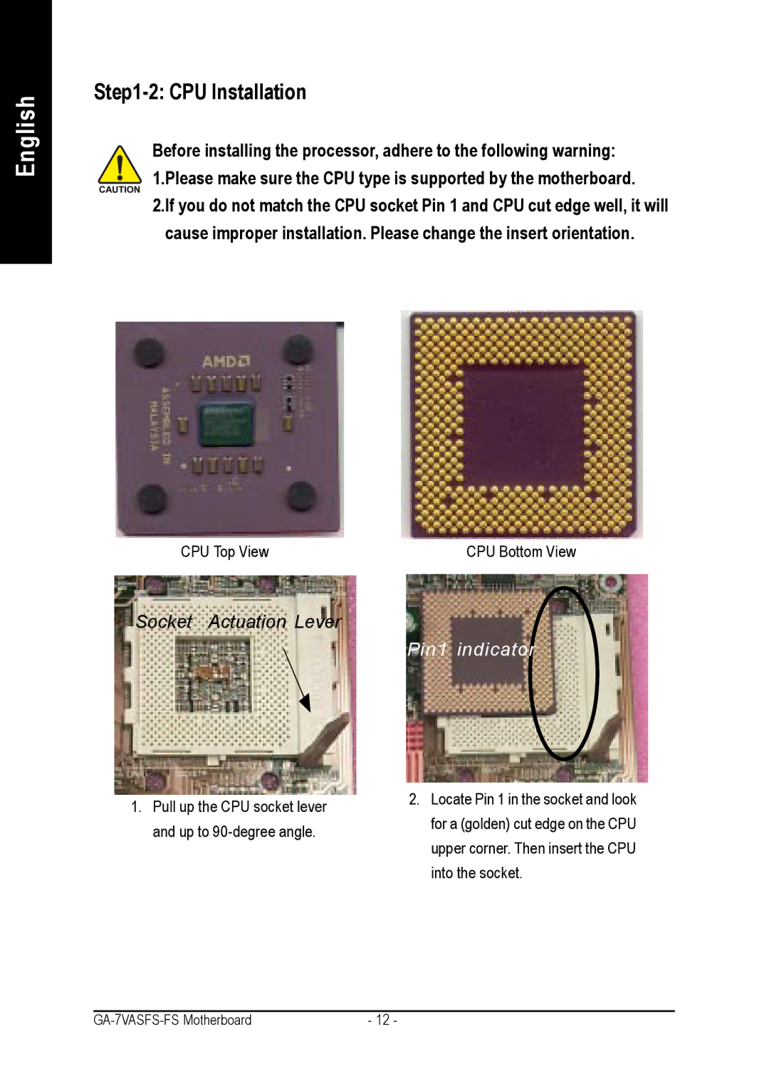 AMD GA-7VASFS-FS user manual CPU Installation 