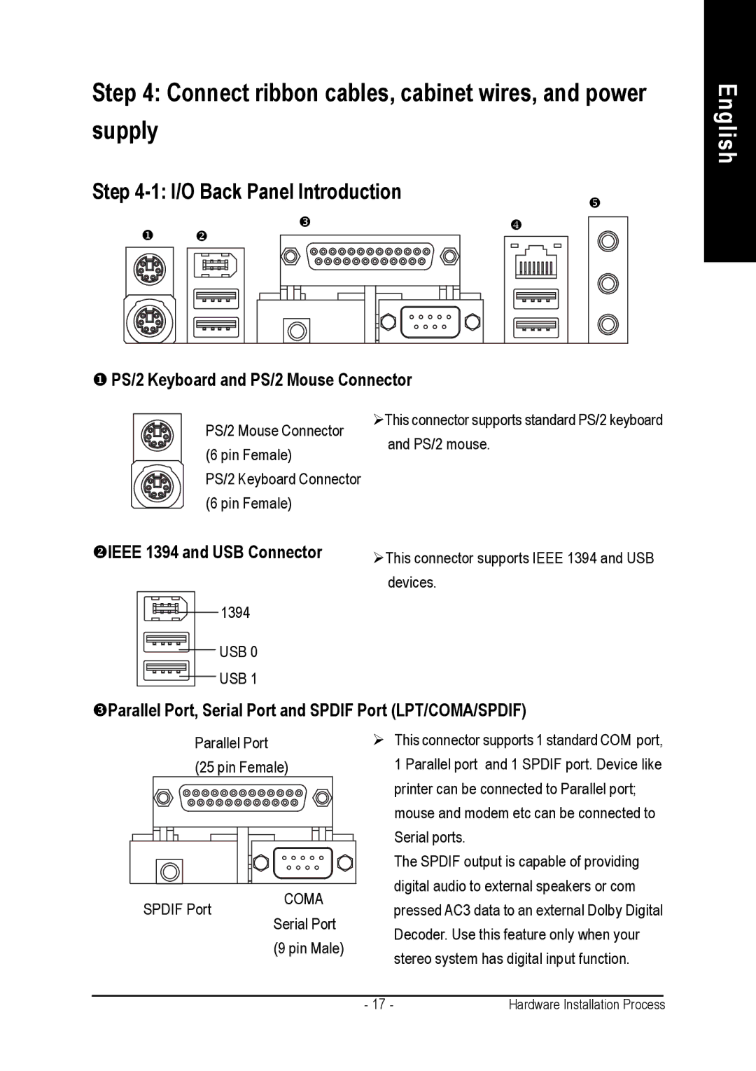 AMD GA-7VASFS-FS user manual PS/2 Keyboard and PS/2 Mouse Connector, Yieee 1394 and USB Connector 