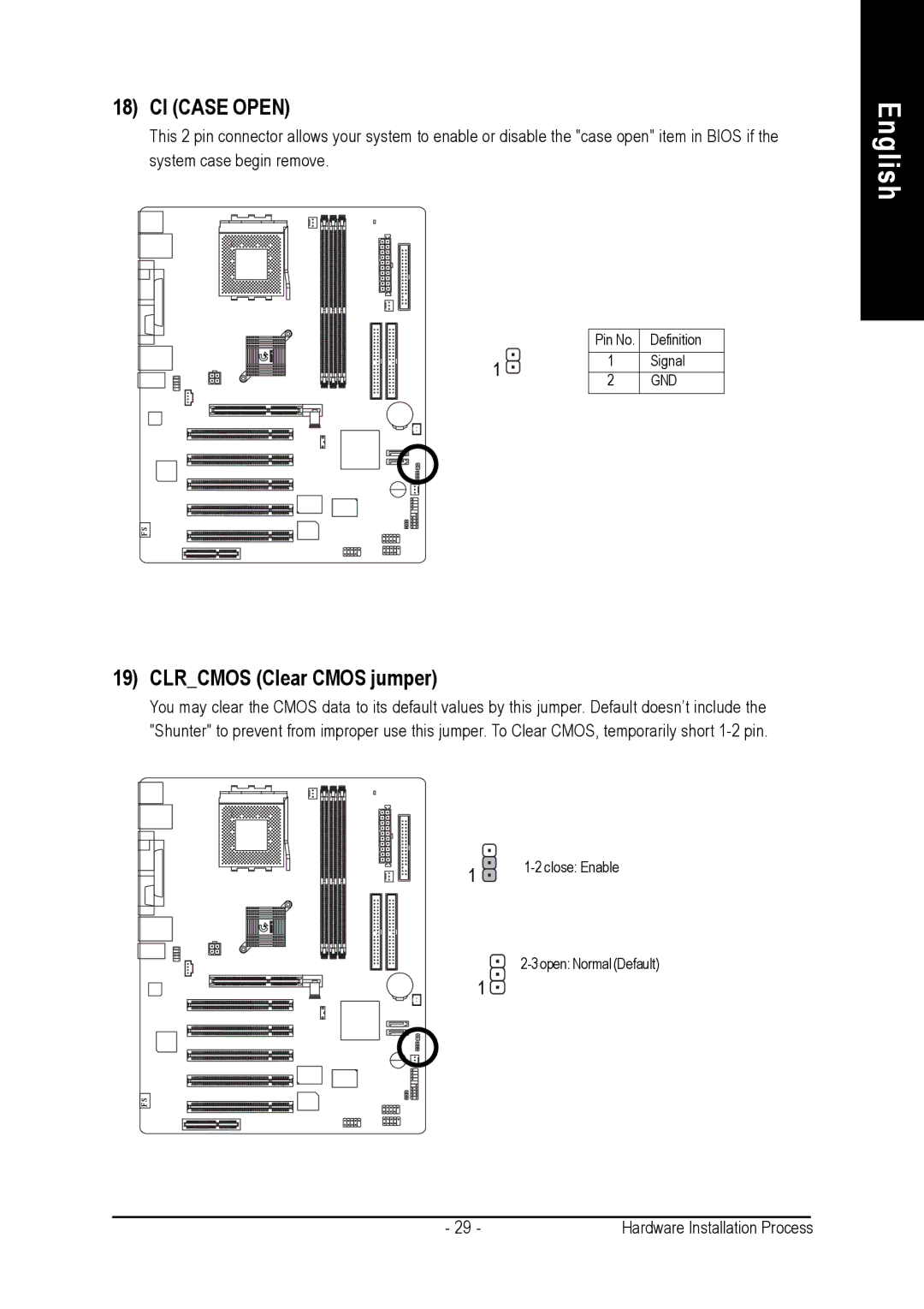 AMD GA-7VASFS-FS user manual CI Case Open, Clrcmos Clear Cmos jumper 