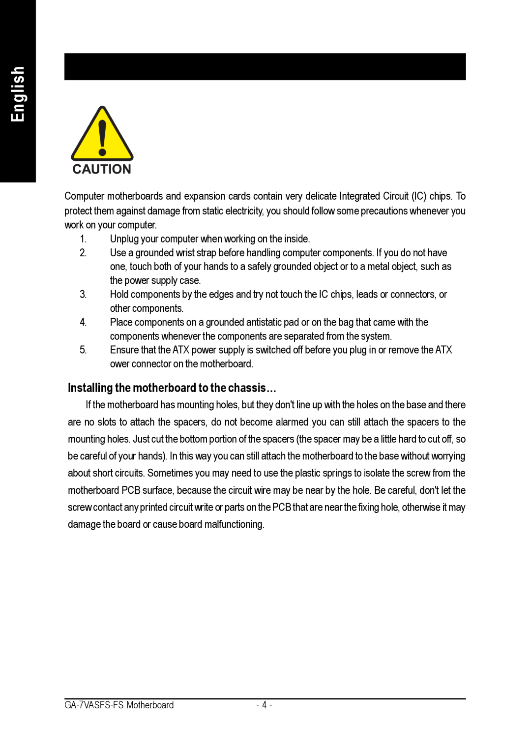 AMD GA-7VASFS-FS user manual Installing the motherboard to the chassis… 