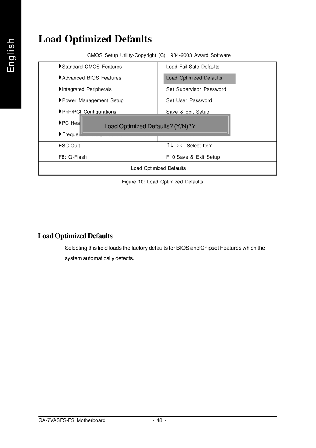 AMD GA-7VASFS-FS user manual Load Optimized Defaults 