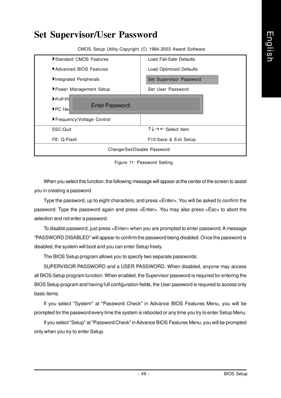 AMD GA-7VASFS-FS user manual Set Supervisor/User Password, Enter Password 