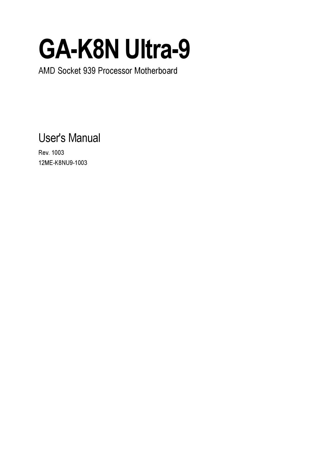 AMD GA-K8N ULTRA-9 user manual GA-K8N Ultra-9 