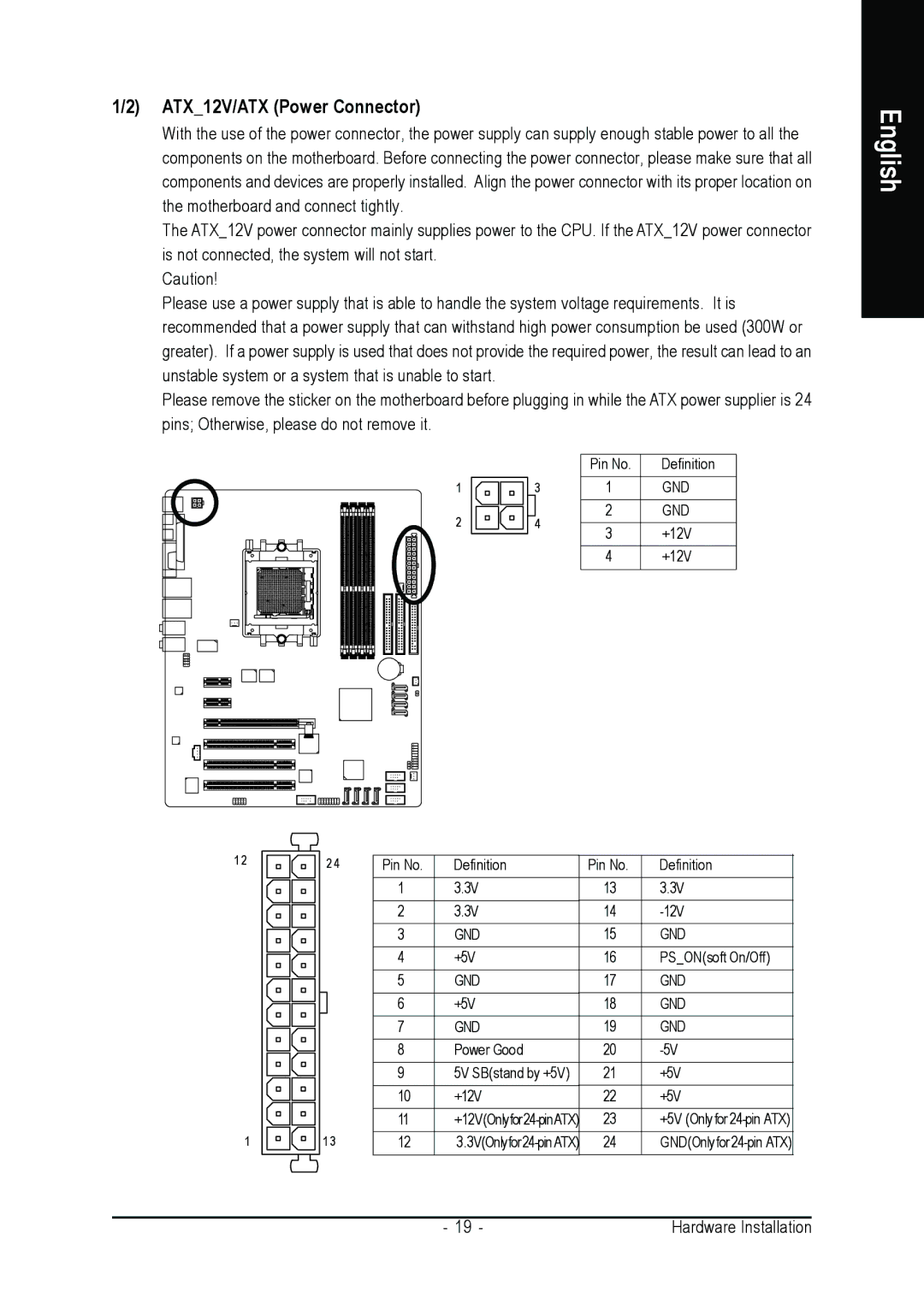 AMD GA-K8N ULTRA-9 user manual ATX12V/ATX Power Connector 