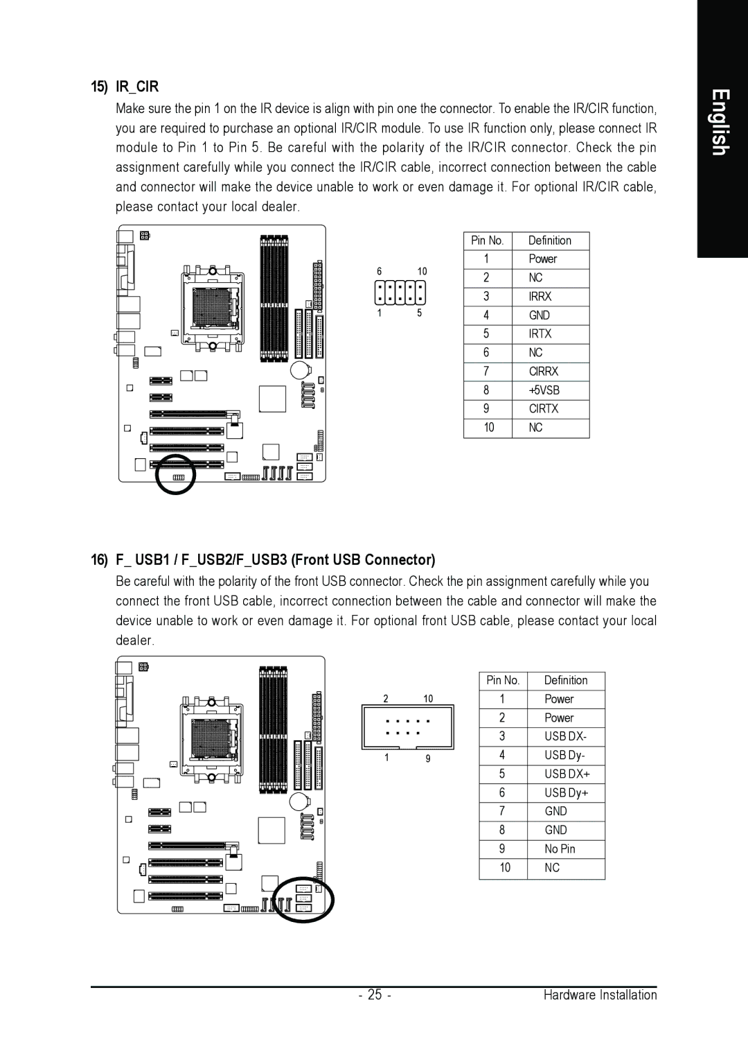 AMD GA-K8N ULTRA-9 user manual Ircir, USB1 / FUSB2/FUSB3 Front USB Connector 