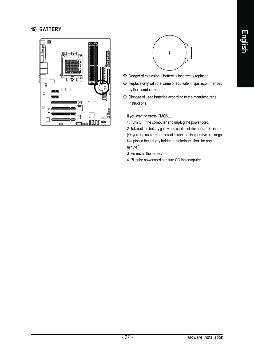 AMD GA-K8N ULTRA-9 user manual Battery 