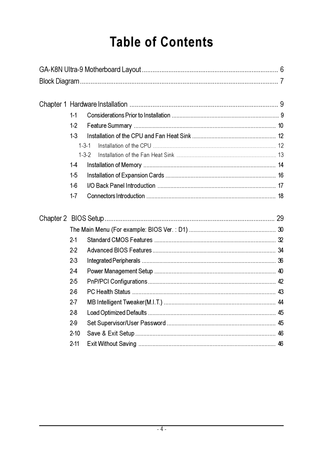 AMD GA-K8N ULTRA-9 user manual Table of Contents 