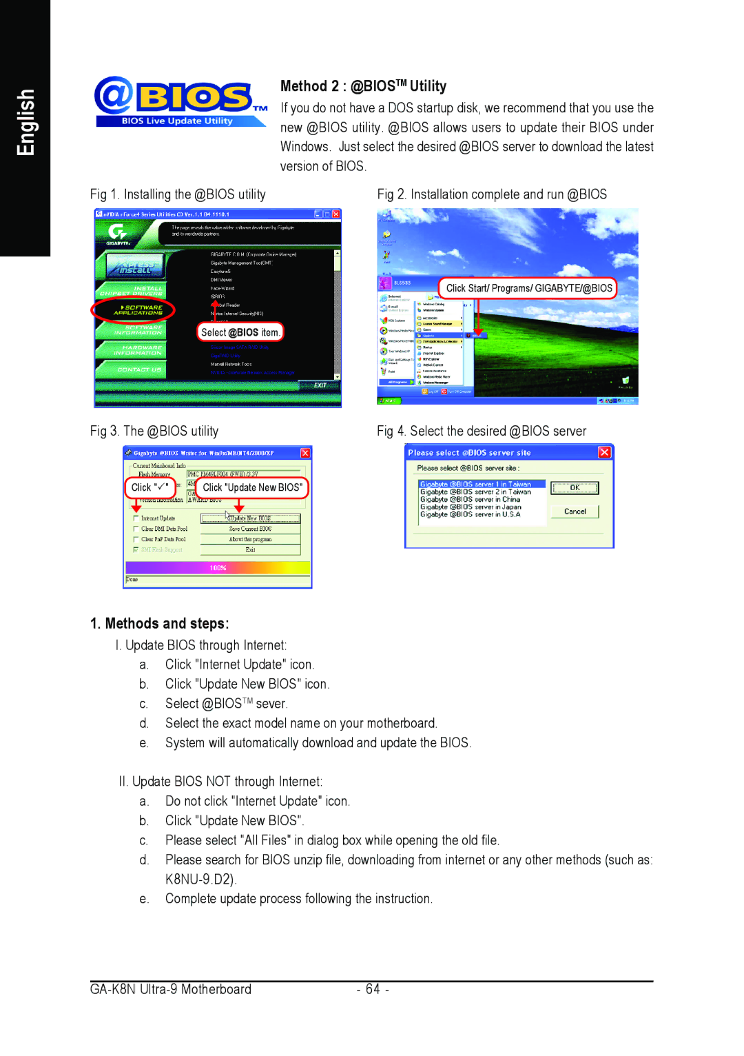 AMD GA-K8N ULTRA-9 user manual Method 2 @BIOSTM Utility, Methods and steps 