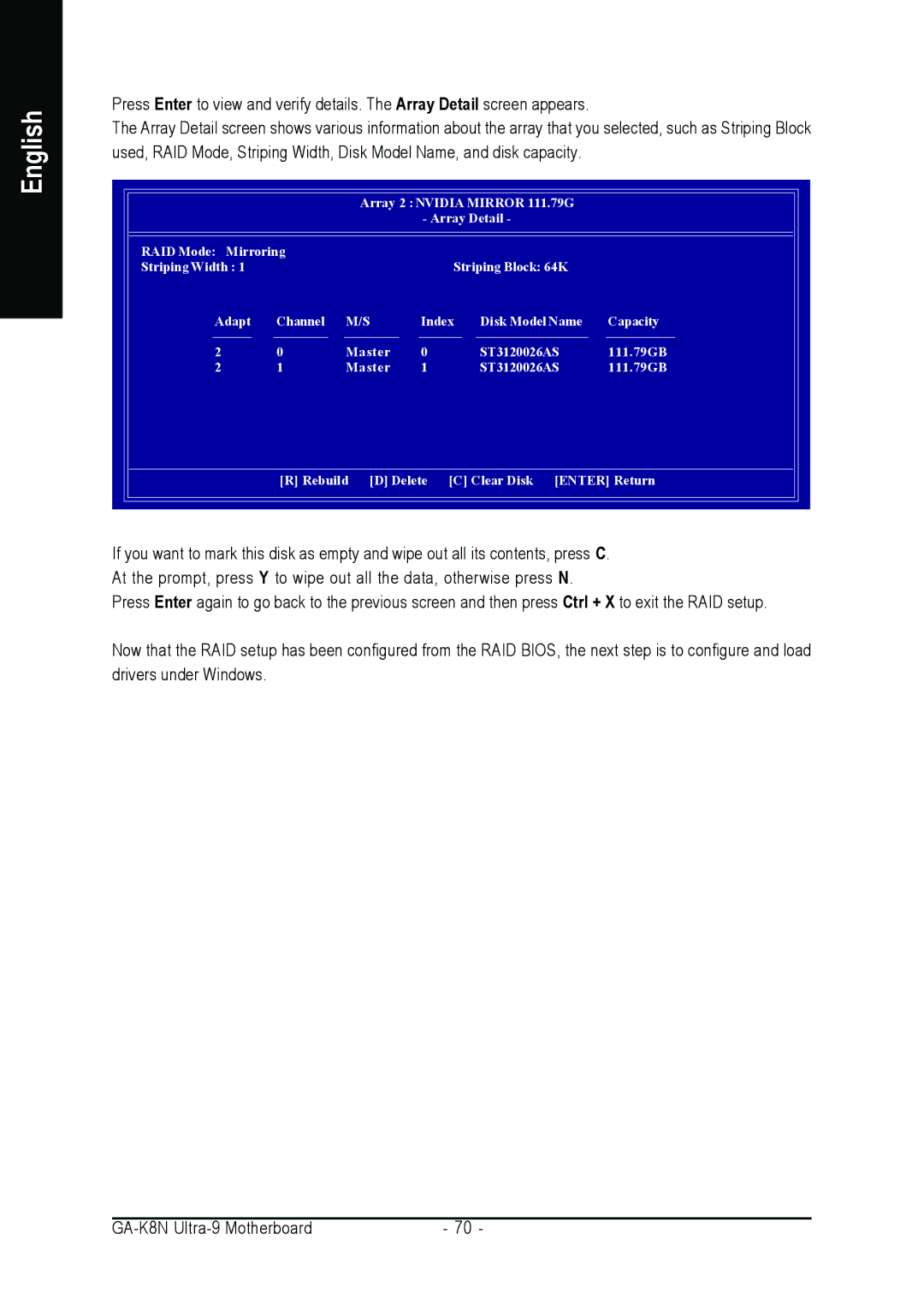 AMD GA-K8N ULTRA-9 user manual Array 2 Nvidia Mirror 111.79G 