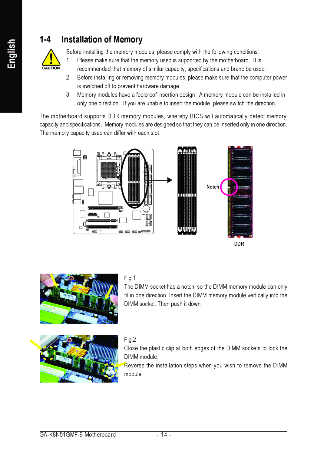 AMD GA-K8N51GMF-9 user manual Installation of Memory 