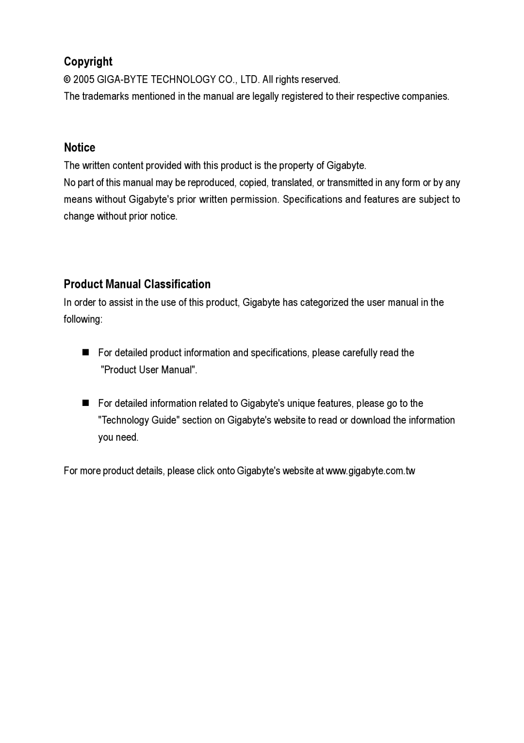 AMD GA-K8N51GMF-9 user manual Copyright, Product Manual Classification 