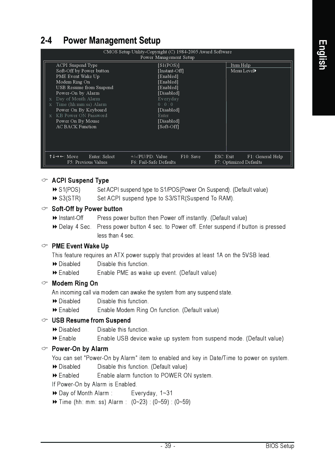 AMD GA-K8N51GMF-9 Power Management Setup, PME Event Wake Up, Modem Ring On, USB Resume from Suspend, Power-On by Alarm 