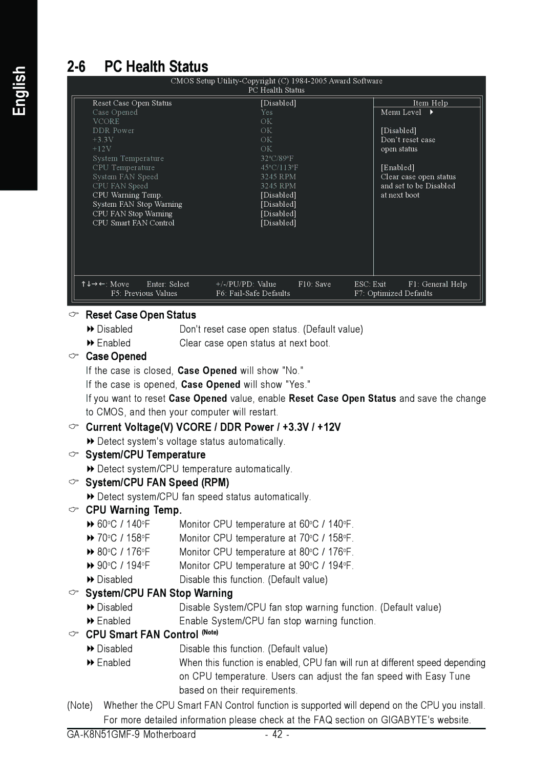 AMD GA-K8N51GMF-9 user manual PC Health Status 