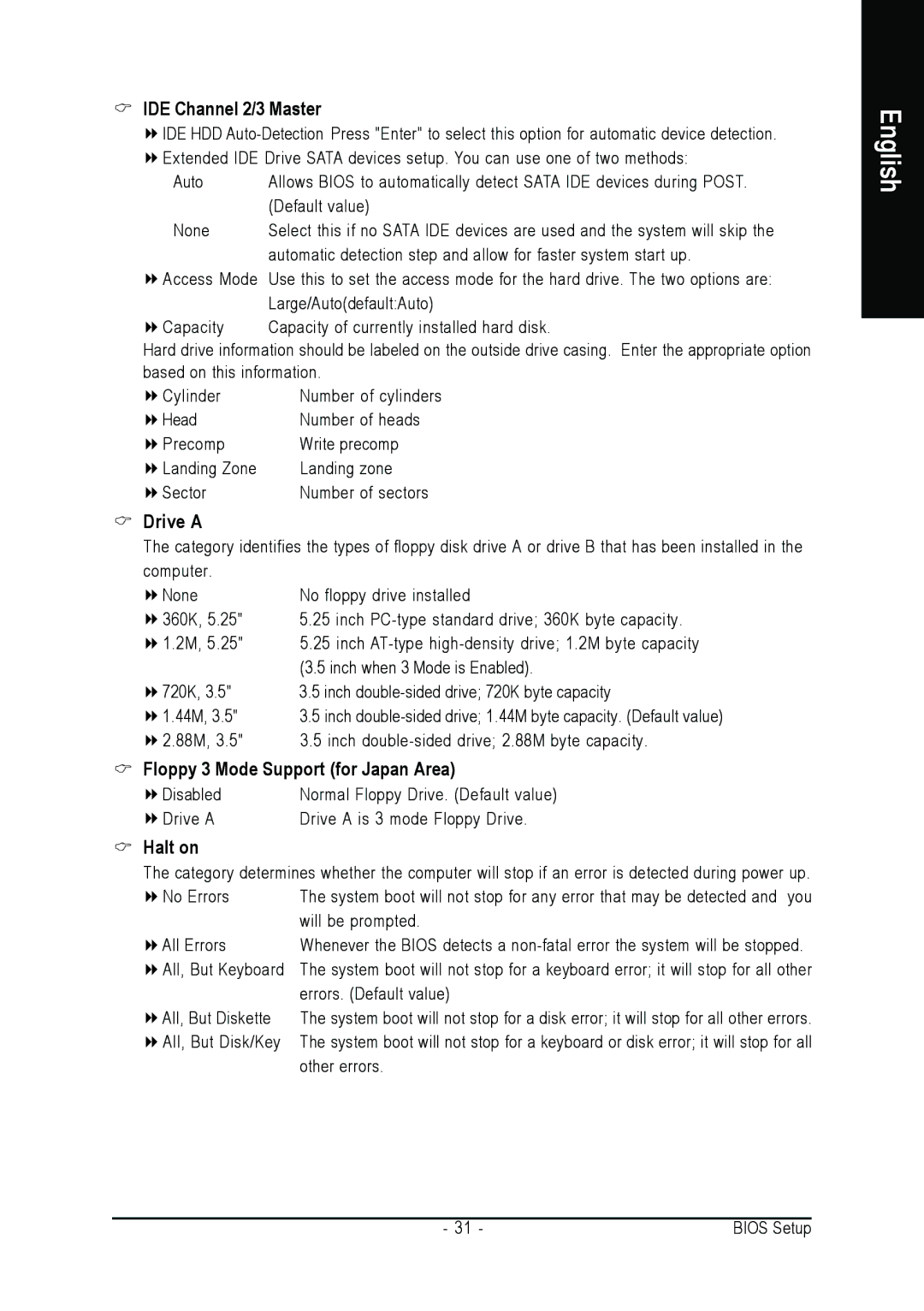 AMD GA-K8N51GMF-RH user manual IDE Channel 2/3 Master, Drive a, Floppy 3 Mode Support for Japan Area, Halt on 