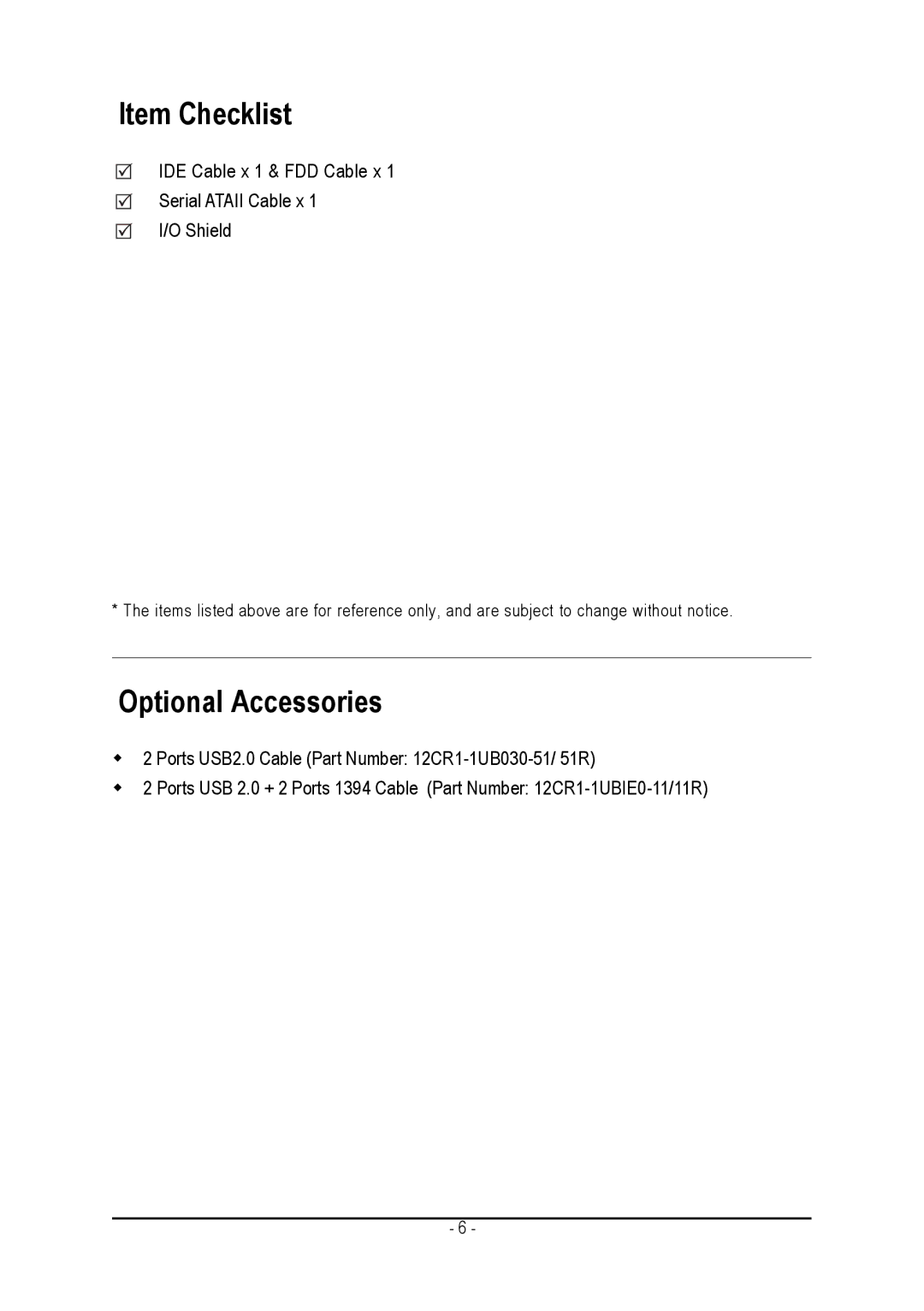 AMD GA-K8N51GMF-RH user manual Item Checklist 