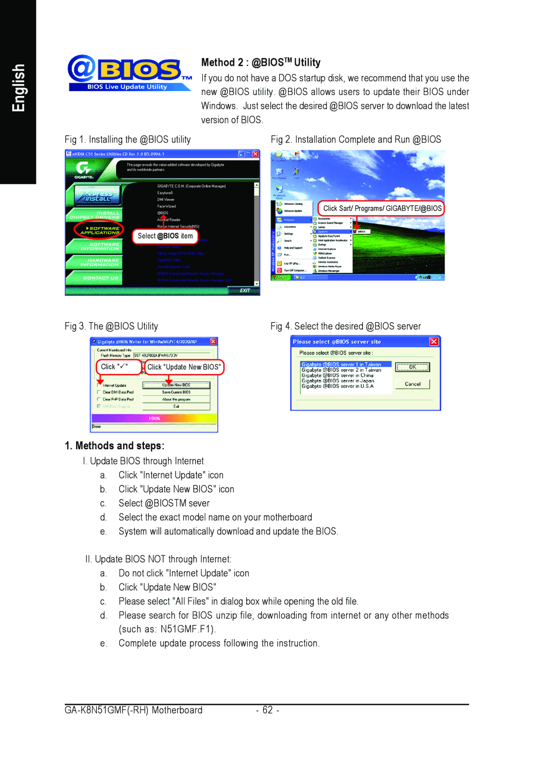 AMD GA-K8N51GMF-RH user manual Method 2 @BIOSTM Utility, Methods and steps 