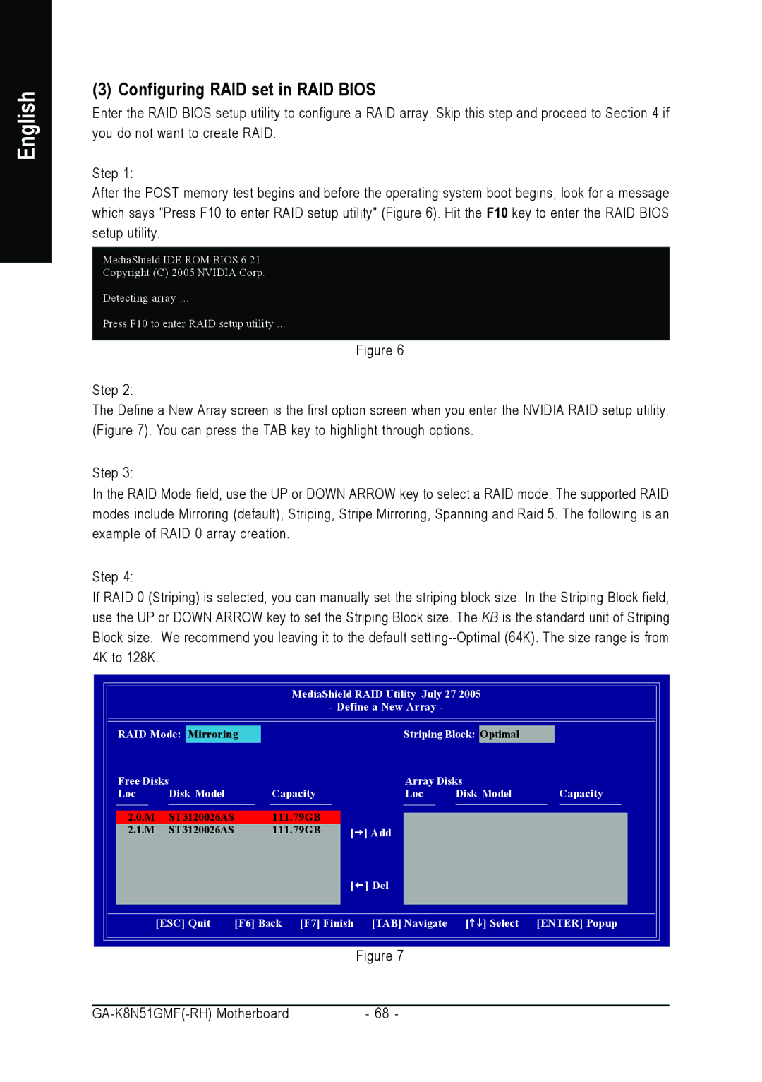 AMD GA-K8N51GMF-RH user manual Configuring RAID set in RAID Bios 