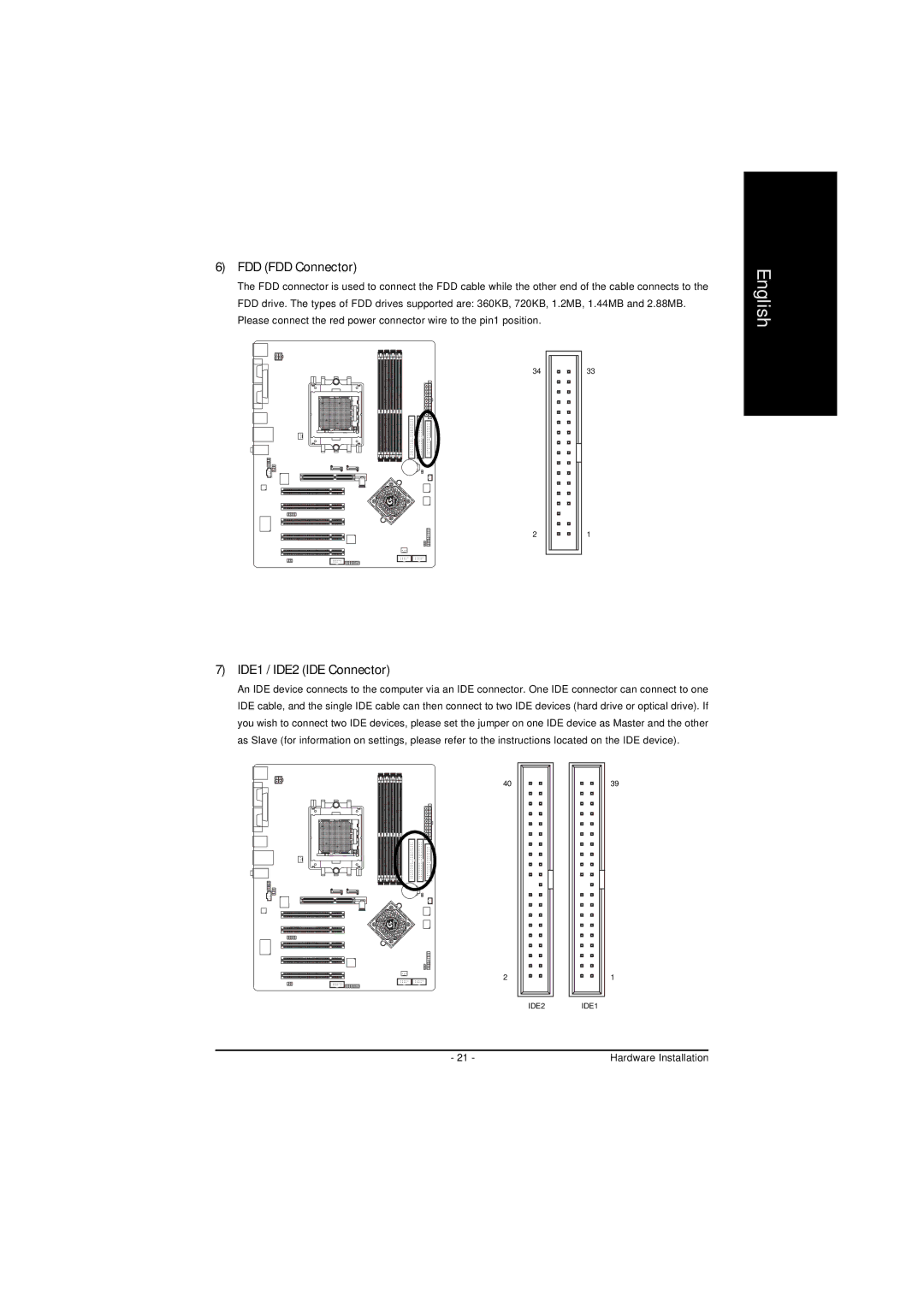 AMD GA-K8NS-939, GA-K8NS PRO-939 user manual FDD FDD Connector, IDE1 / IDE2 IDE Connector 