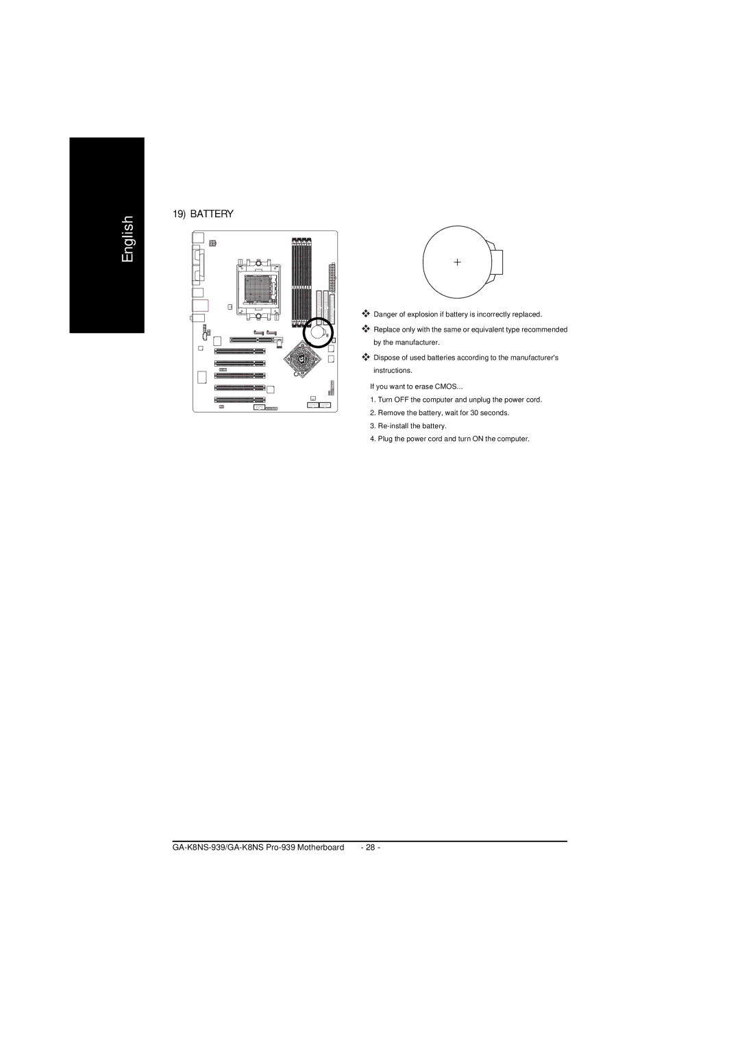 AMD GA-K8NS PRO-939, GA-K8NS-939 user manual Battery 