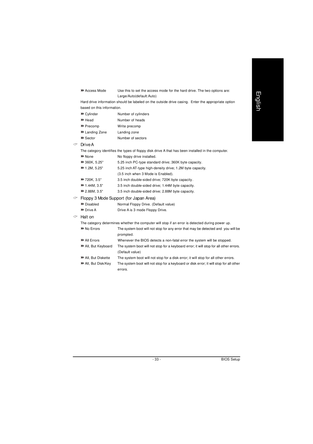 AMD GA-K8NS-939, GA-K8NS PRO-939 user manual Drive a, Floppy 3 Mode Support for Japan Area, Halt on 