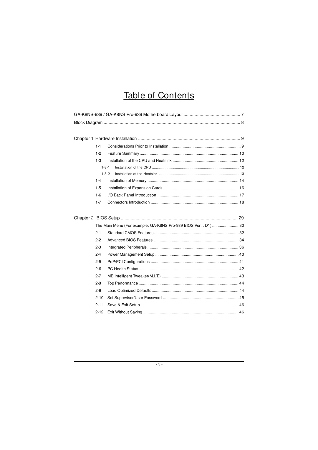 AMD GA-K8NS-939, GA-K8NS PRO-939 user manual Table of Contents 